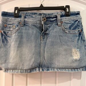 Denim Mini Skirt with Distressed Detail